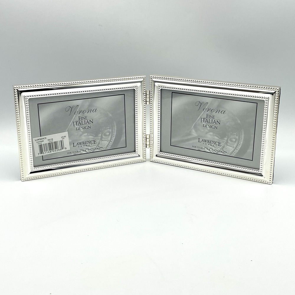 Lawrence Frames Polished Silver Plate 5x7 Hinged Double Horizontal Bead Trim NEW